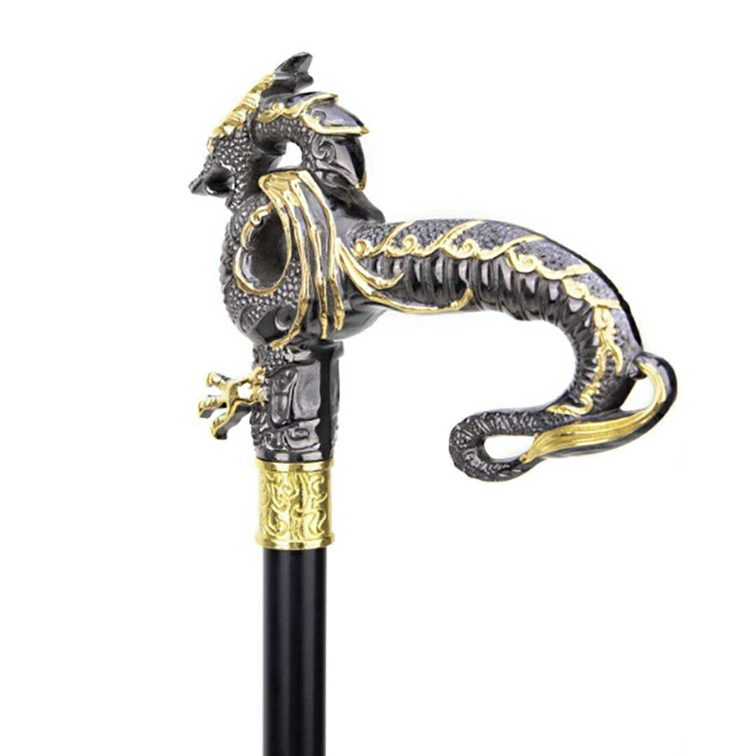 楽天市場】杖 ゴールド ブラック ドラゴン ステッキ おしゃれ 高級感