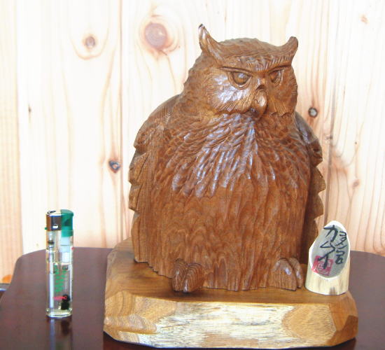 楽天市場】送料無料 佐藤憲治作 蝦夷しまふくろう えんじゅの木 木彫り