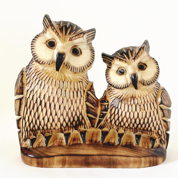 楽天市場】木彫りのふくろうの置物 焼き 台付 夫婦 7号 北海道 木彫