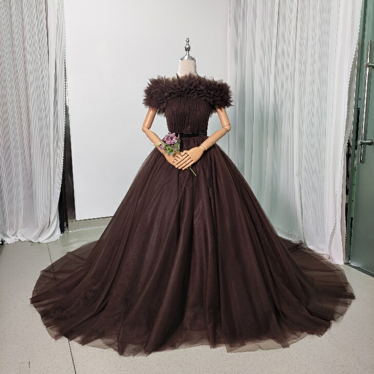 楽天市場】3waysブラウンカラードレス 取り外しオフショルダー ベロア