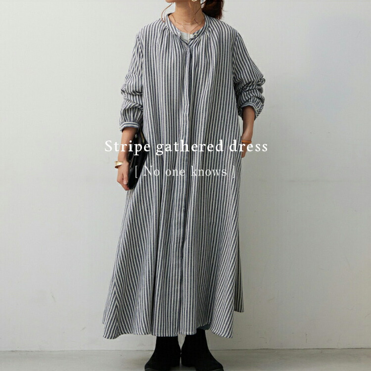 楽天市場】ストライプ 柄 テントライン ギャザー ワンピース シャツ