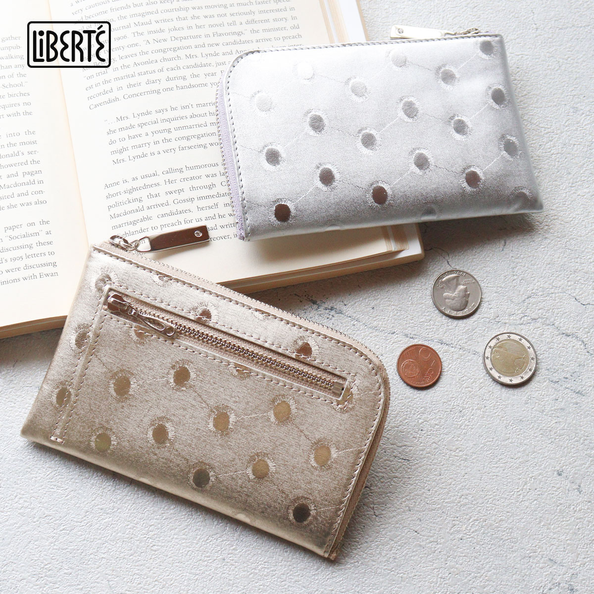楽天市場】薄マチ財布 L字ファスナー レース生地型押し ドット LiBERTE