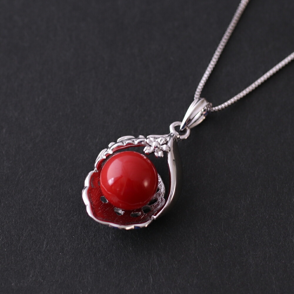 楽天市場】≪1年保証付き≫ 日本産血赤珊瑚9.6ミリ玉シルバー