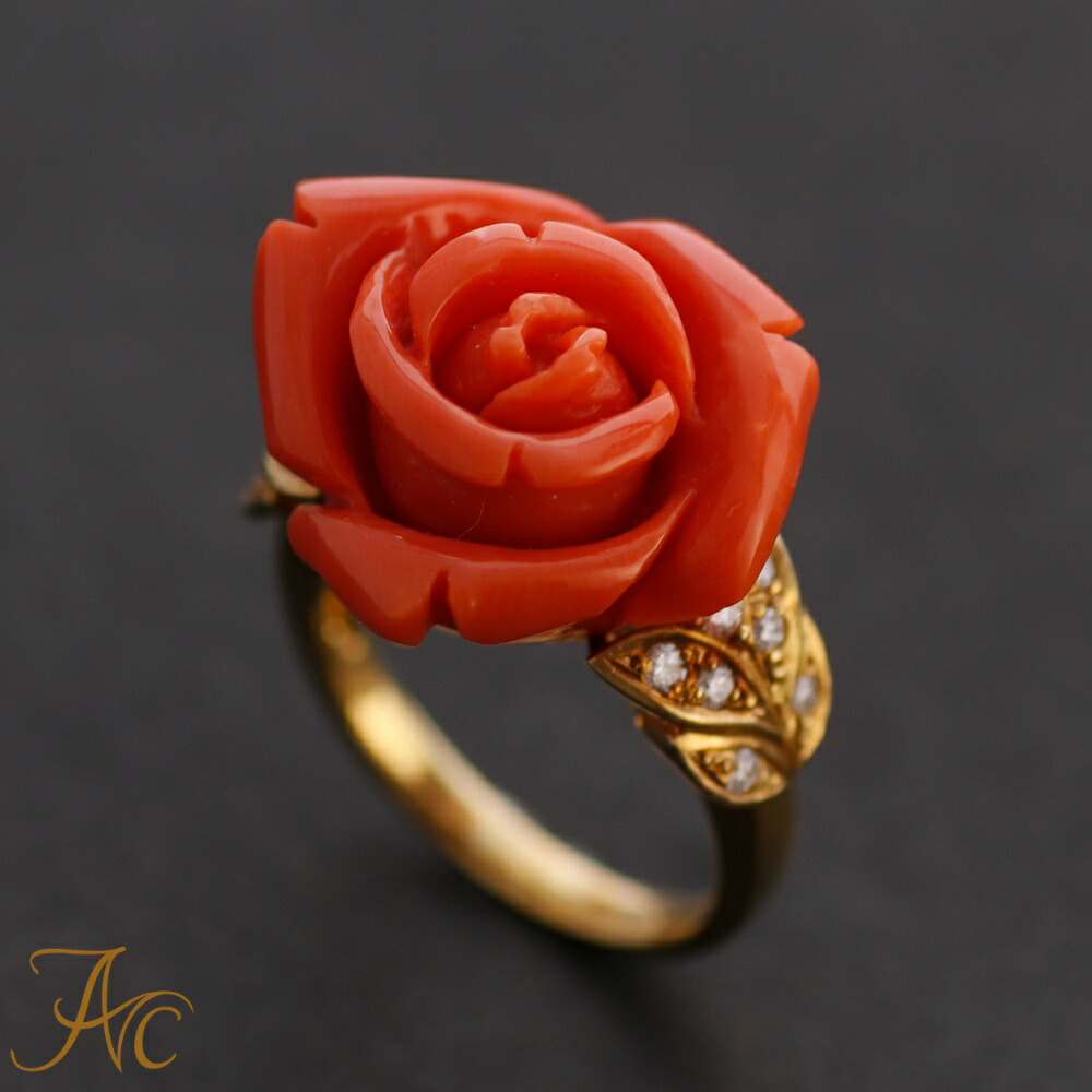 楽天市場】桃珊瑚＜薔薇 ローズ＞K18リング「明 崩」作 シンプル 差し