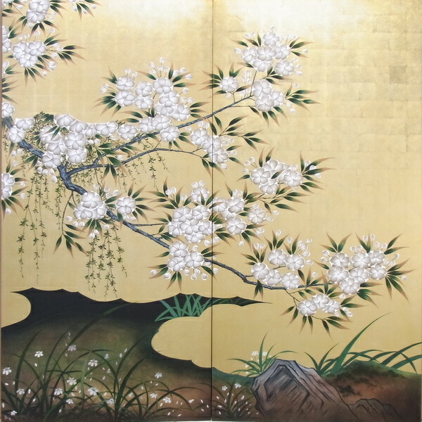 楽天市場】漆絵 長谷川久蔵の名作「桜図」全図（左隻＋右隻） NH81