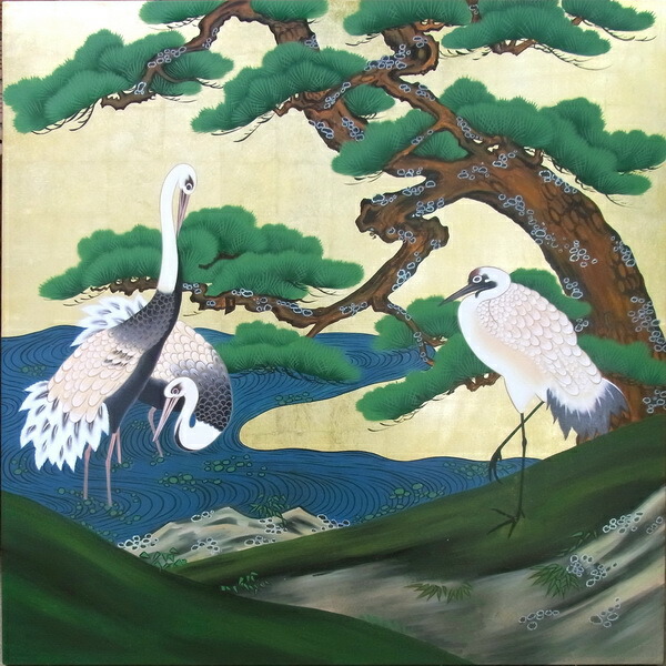 楽天市場】漆絵 松鶴川図 NH293 : 絵画制作専門ユーラシアアート