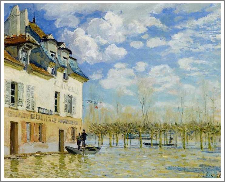 楽天市場】手描き 油絵 複製画 アルフレッド・シスレー「洪水と小船