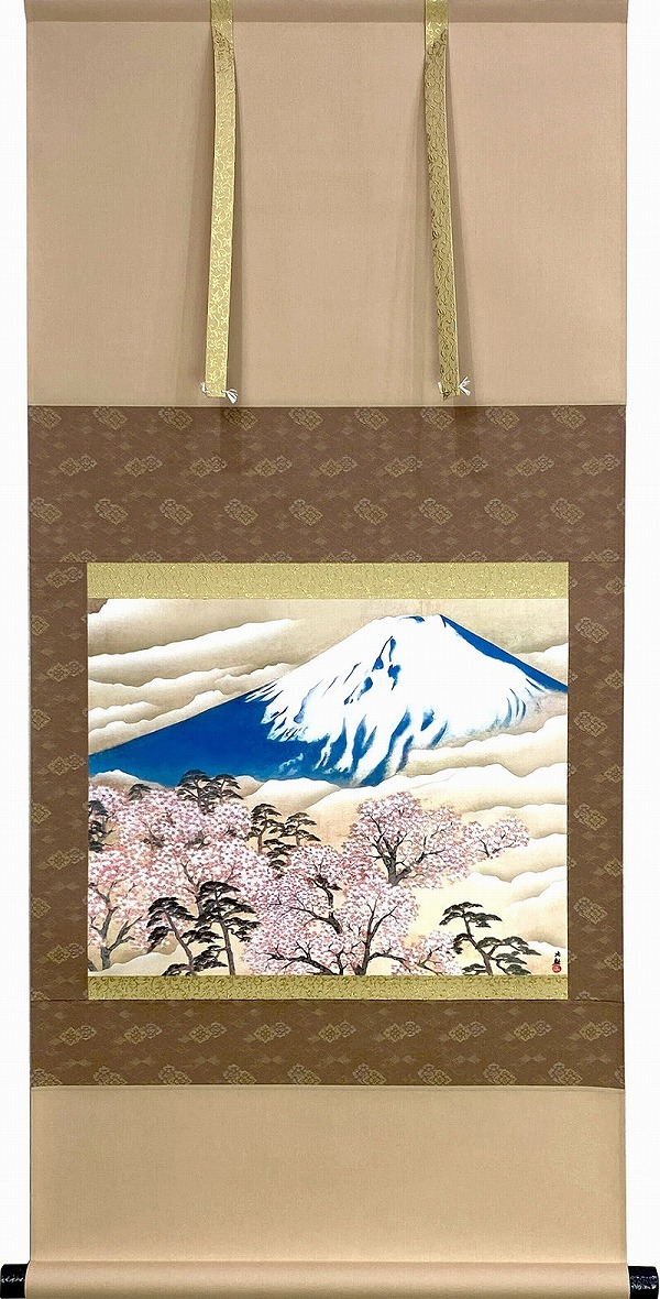 楽天市場】掛け軸 横山大観「富士と桜図」掛軸 高精彩巧芸画