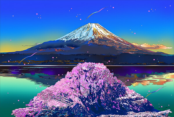 楽天市場】「湖畔の桜富士」□鈴木英人-版画（額装版画）□富士山