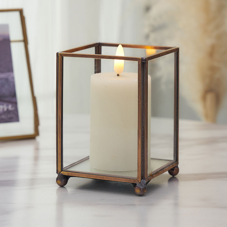 楽天市場】ガラスと真鍮でできた長方形のキャンドルホルダー