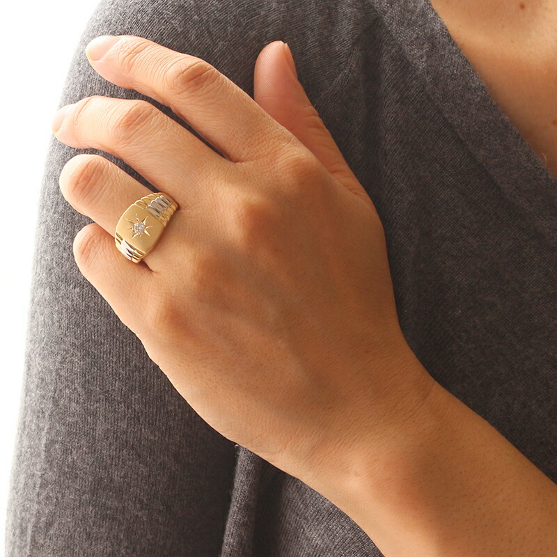 楽天市場】18金 印台 リング メンズ レディース 指輪 ダイヤモンド 後