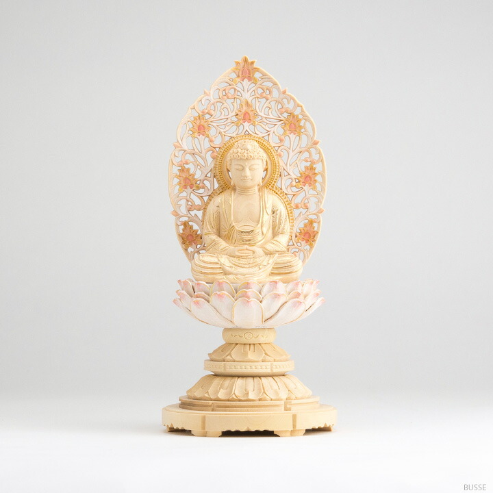 楽天市場】仏像 釈迦如来 座像 柘植製/ツゲ 丸座 2寸 金泥書 淡彩色