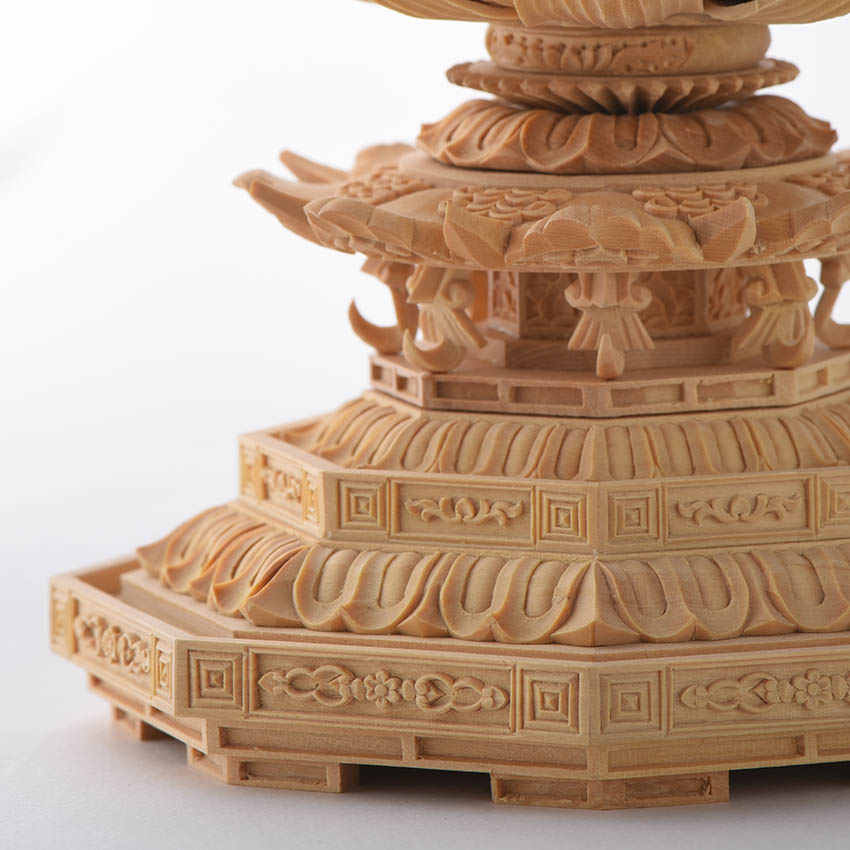 楽天市場】仏像 木彫り 本尊 総柘植 八角台上彫 木地彫 唐草光背 上等