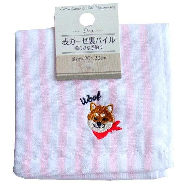 楽天市場】タオルハンカチ 表ガーゼ裏パイル犬 刺繍 犬 20×20cm ［色柄