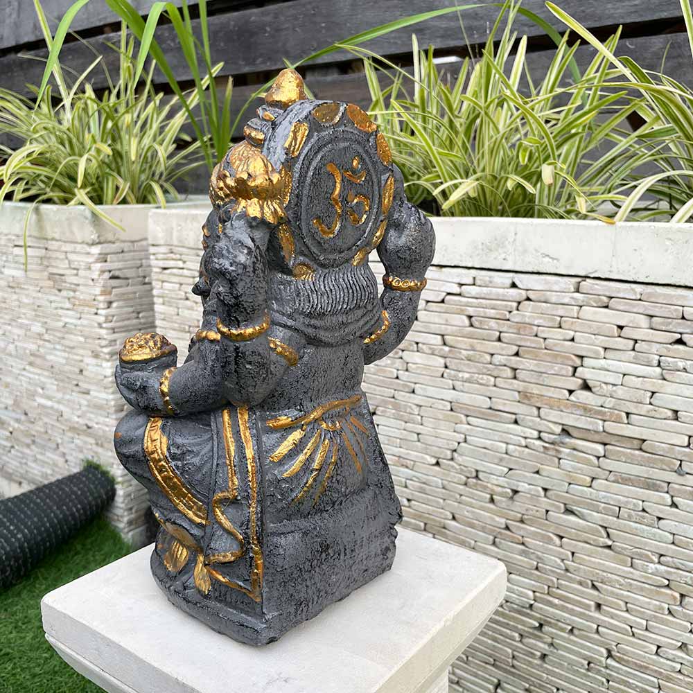 楽天市場】ガネーシャ 石像 グレー 金 H27cm セメント製 置物 オブジェ