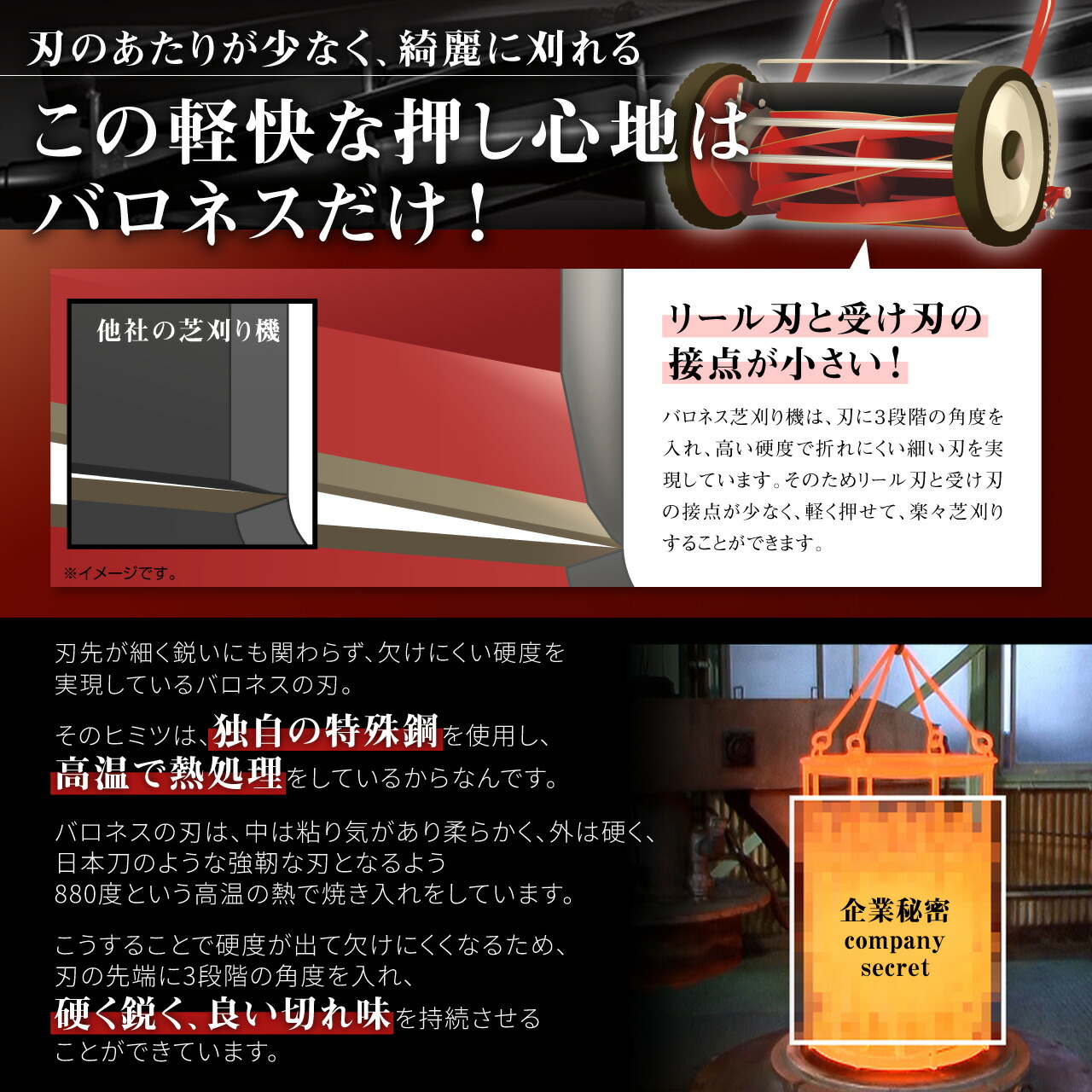 楽天市場】バロネス 手動式芝刈り機 LM4D プロ用刃物を搭載した家庭用