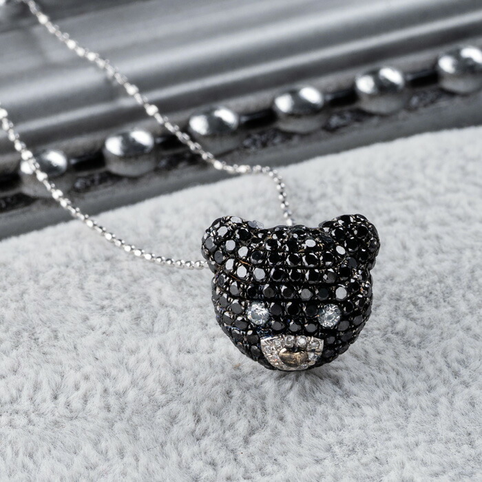 楽天市場】K18WG ブラックダイヤモンド テディベア 1.42ct ネックレス
