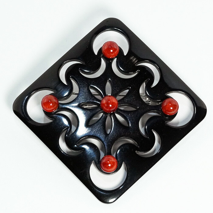 楽天市場】帯留め ブローチ 水牛 天然 珊瑚 コーラル スクエア