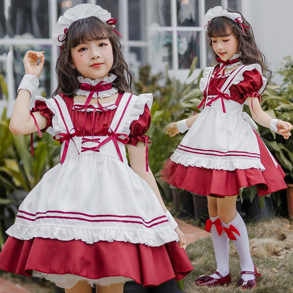 楽天市場】【レビュープレゼント付！】メイド服 キッズ コスプレ 赤