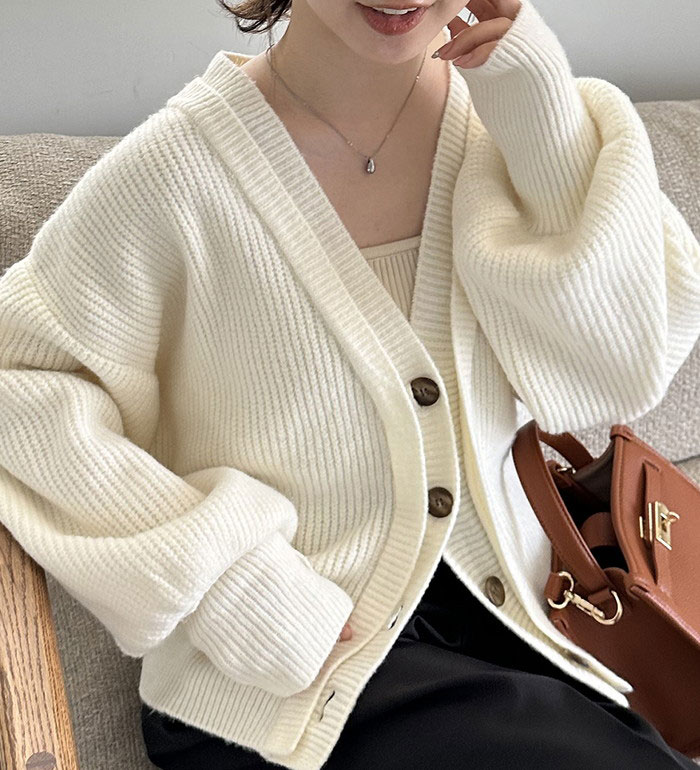 楽天市場】ニットカーディガン M L LL フロントレイヤードV