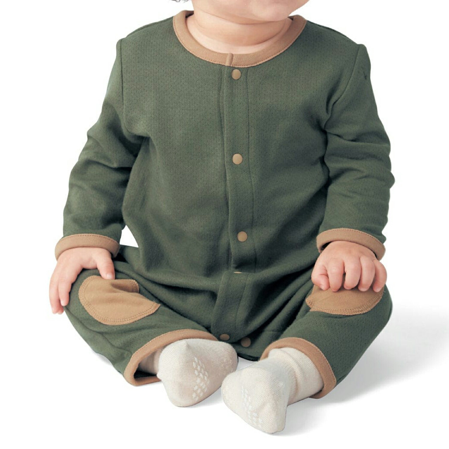 楽天市場】＼売れてます／ 膝パッチ付き 前開き カエルロンパース