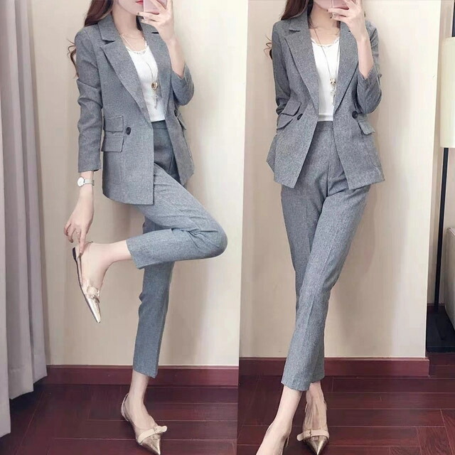 楽天市場】パンツスーツ レディース グレー スーツ フォーマル 通勤 OL