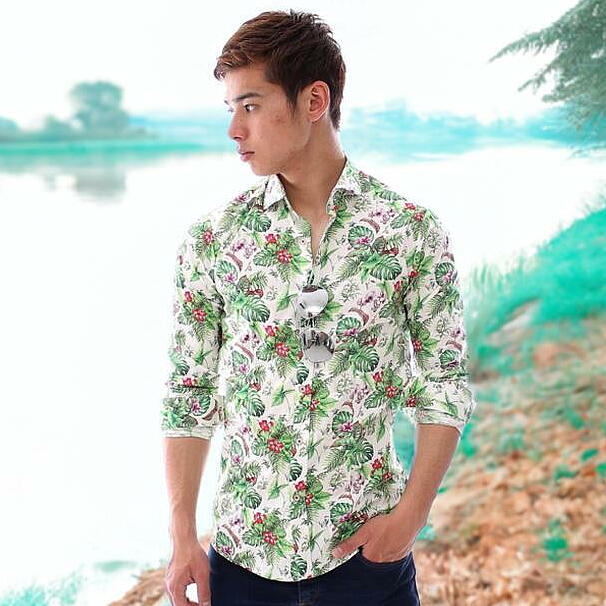 楽天市場】柄シャツ メンズ ストレッチ 花柄 白 長袖シャツ カジュアル