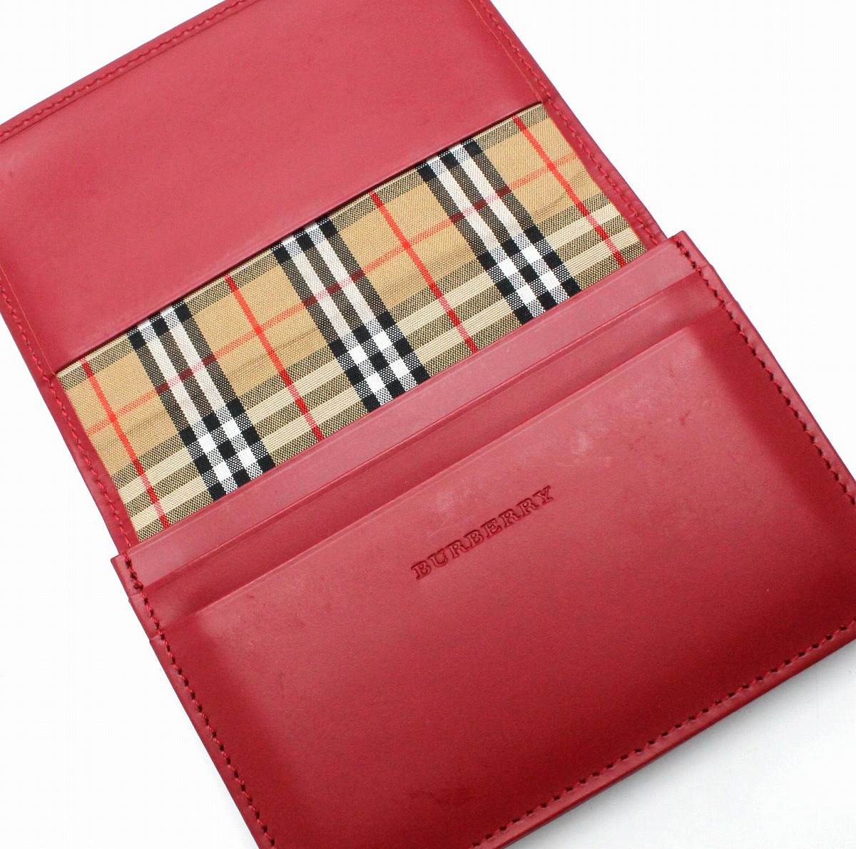 BURBERRY バーバリーレッドレザーノバチェックレッド フラグメントケース