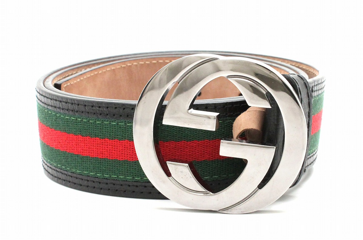 GUCCI グッチ ベルト シェリーライン キャンバス レザー GGバックル