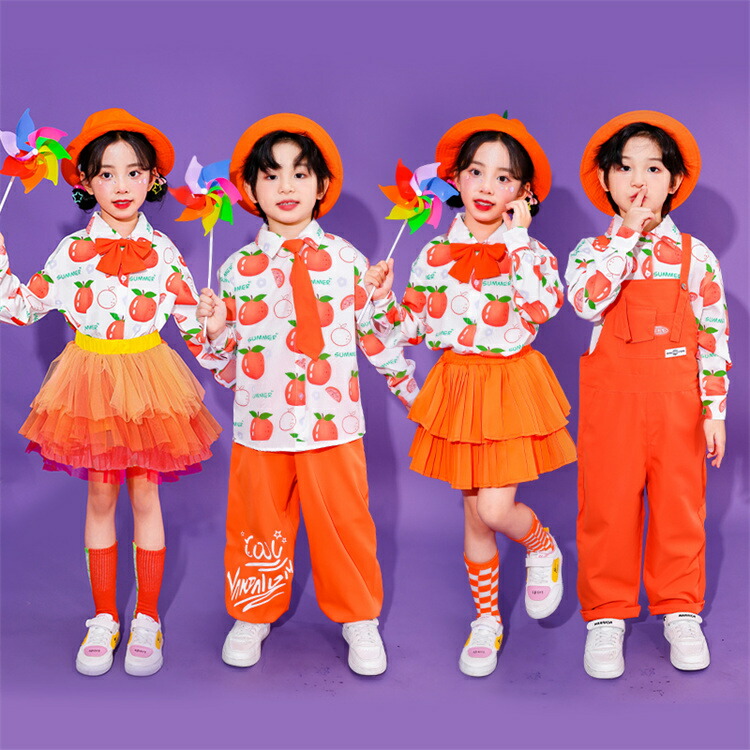 楽天市場】キッズ ダンス 衣装 オレンジ ヒップホップ チュール