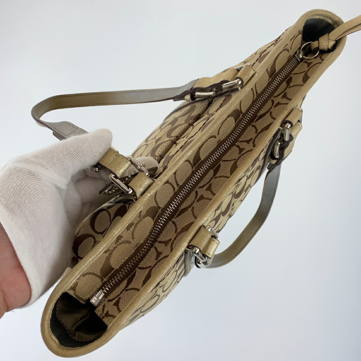 楽天市場】COACH コーチ シグネチャー ブラウン レザー /キャンバス