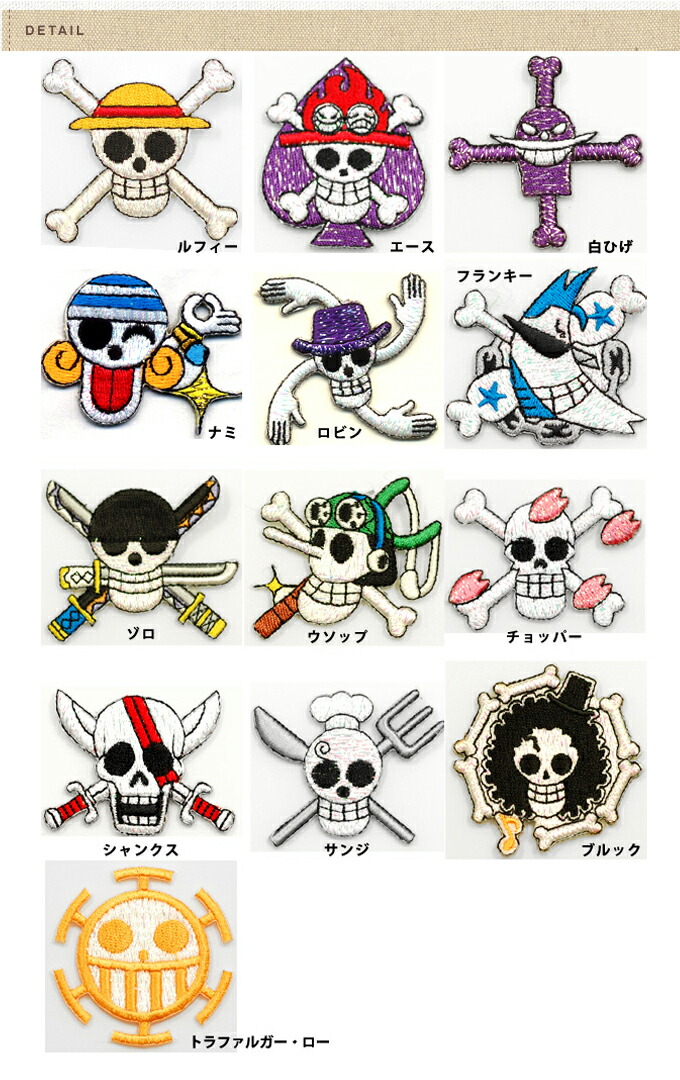 楽天市場】刺繍 デコシール ONEPIECE ワンピース 海賊旗 キャラ マーク