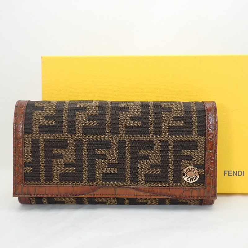 楽天市場】フェンディ【FENDI】 ズッカ柄キャンバスXレザー二つ折り長