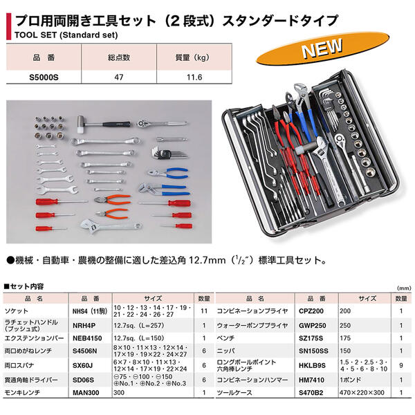 楽天市場】スーパーツール プロ用2段式 両開き工具セット 47点セット