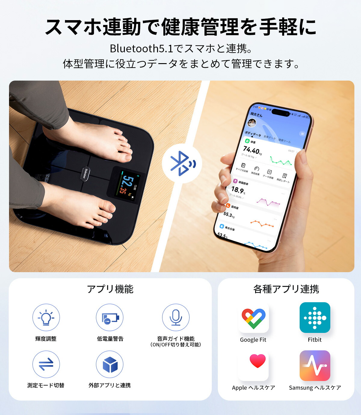 楽天市場】Rabater 体重計 スマホ連動 体組成計 Bluetooth デジタル 25