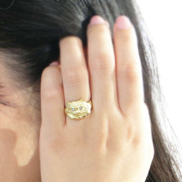 楽天市場】K18YG キャッツアイ キュートなペルシャ猫 リング猫目石 猫