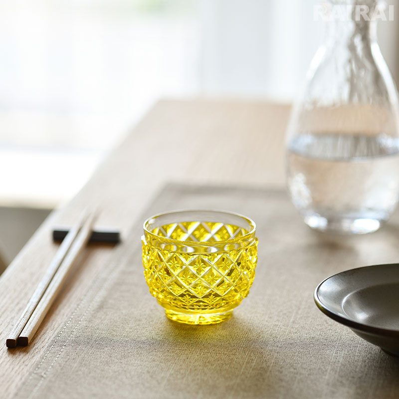 楽天市場】薩摩切子 猪口 大 cut34 黄 金赤 復元 島津薩摩切子 薩摩