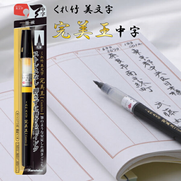 楽天市場】【送料無料】美文字 完美王 中字 墨液 呉竹 筆ペン ふでペン