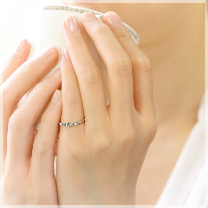 楽天市場】ピンキーリング 5月誕生石 エメラルド リボンモチーフ