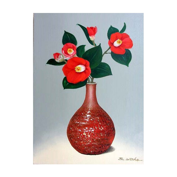 楽天市場】油彩画 F6号 千賀節子 「椿」 真筆 額入り 額装絵画 油絵