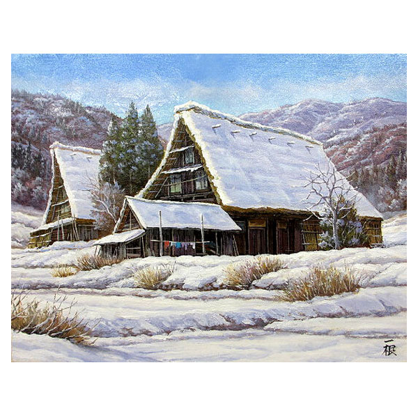 楽天市場】油彩画 F6号 猿渡一根 「雪の白川郷」 真筆 額入り 油絵