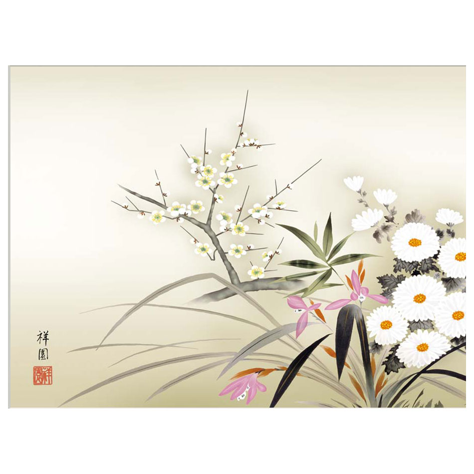 楽天市場】山本祥園 「四君子」 F8号（額外寸61x50cm） 高精彩工芸画