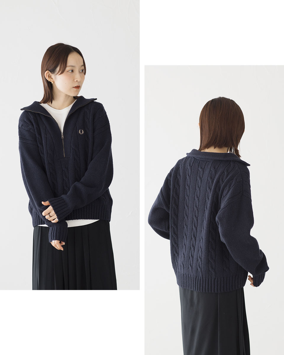 楽天市場】フレッドペリー ハーフジップ ケーブル ニット ジャンパー