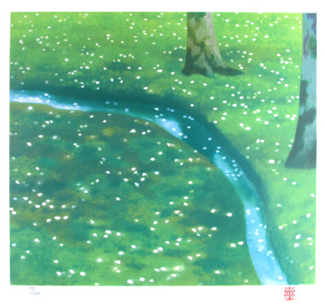 楽天市場】東山魁夷 シルクスクリーン 行く春 1992年 生前作 東山