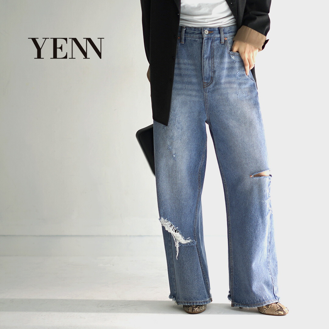 楽天市場】YENN（イェン） ハイダメージ ワイドパンツ / レディース