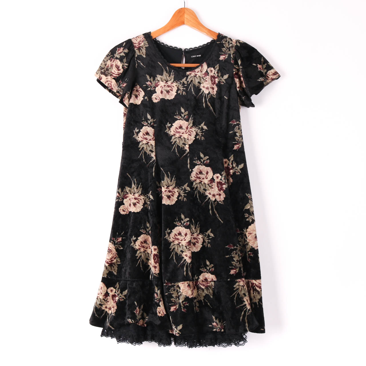 楽天市場】レストローズ ワンピース 半袖 膝丈 ベロア 花柄 総柄 日本