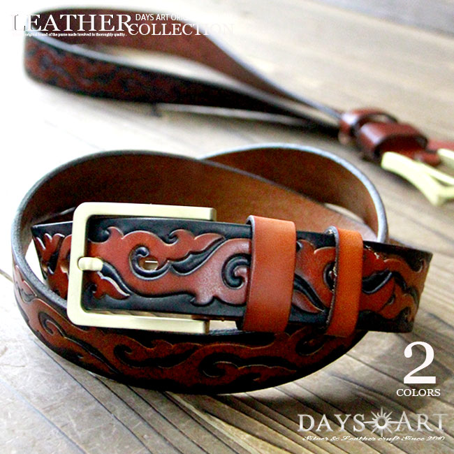 楽天市場】本革レザーベルト ファイヤーパターン カービングベルト