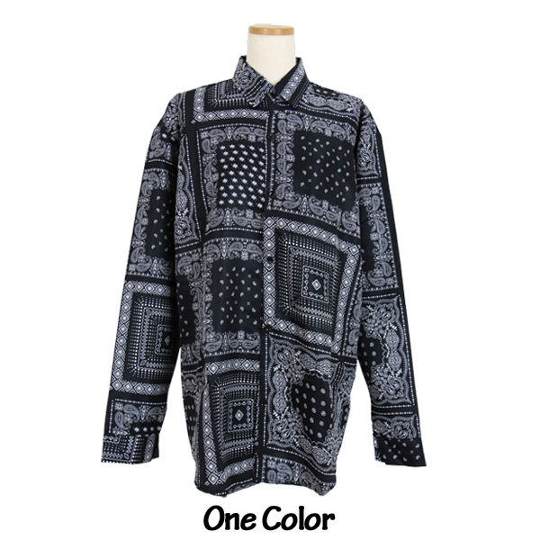 楽天市場】柄シャツ ペイズリー柄 バンダナ柄 長袖シャツ 黒 ブラック