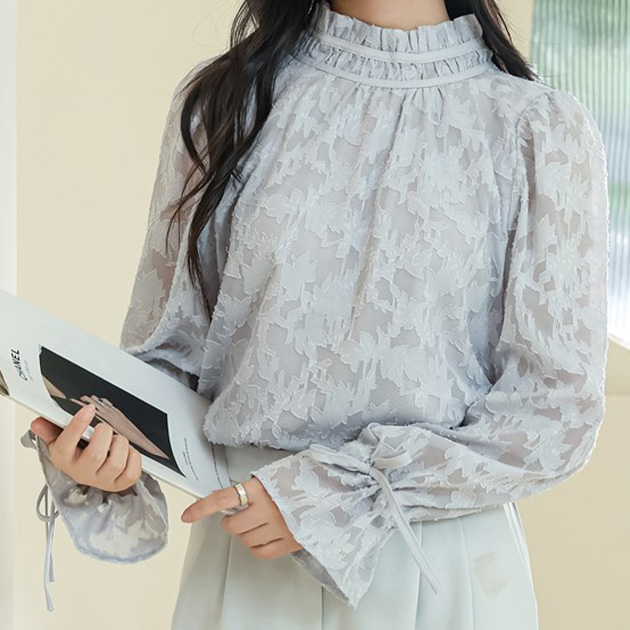 楽天市場】プチハイネック 花柄 レース シアー 長袖 ブラウス 女性