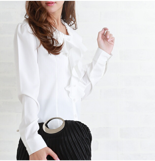 楽天市場】フリル 長袖ブラウス シャツ S-XXL 白 ロングスリーブ